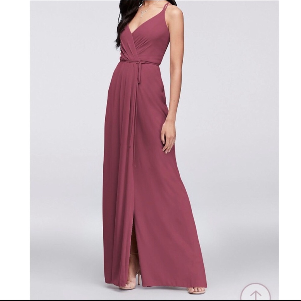David’s Bridal Long Georgette Wrap Bridesmaid Dress: Chianti